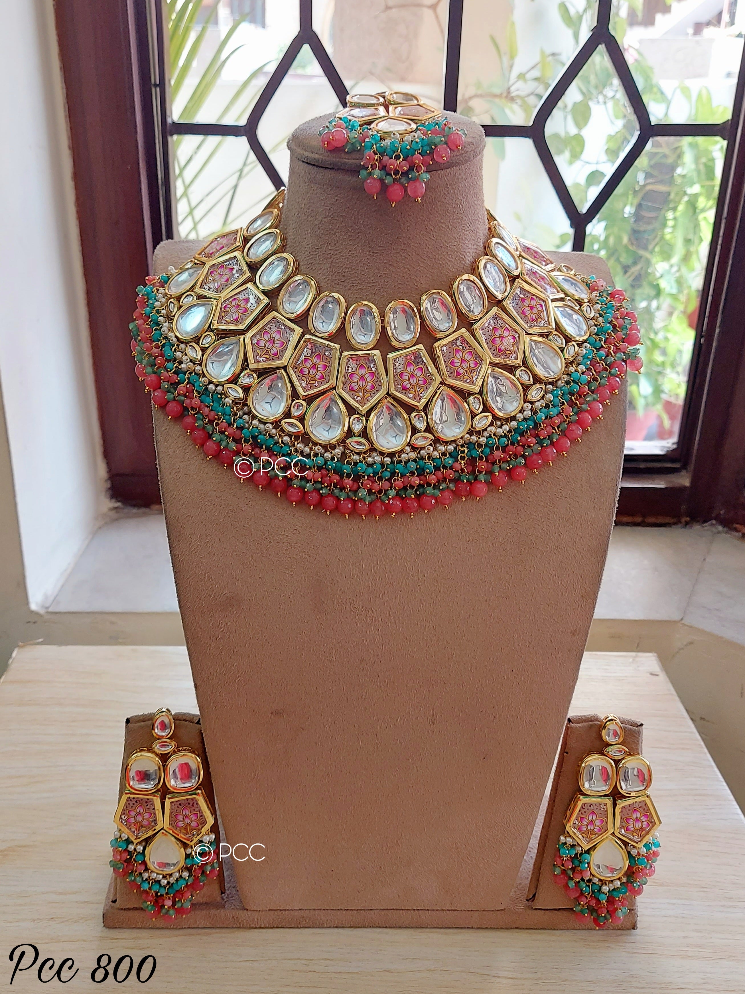 Heavy Kundan Jewellery Multicolor Kundan Choker Necklace Set With