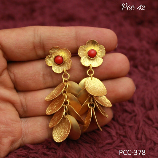 Gold Sun Flower Coin Dangle Earrings