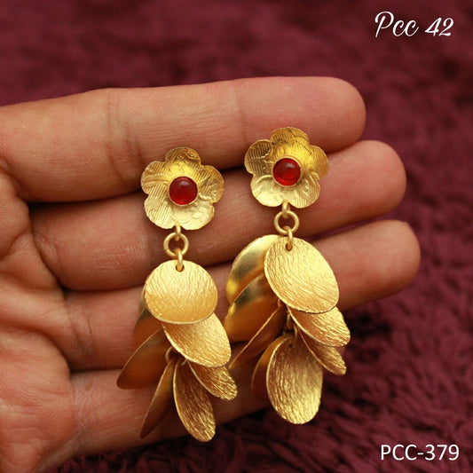 Gold Sun Flower Coin Dangle Earrings
