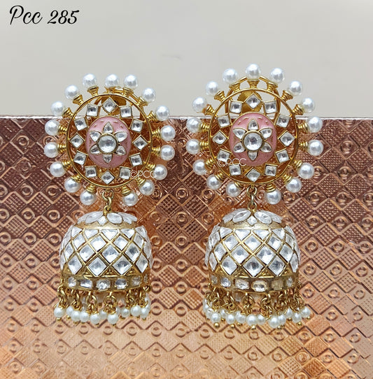 Designer Kundan Meenakari Jhumka Earrings