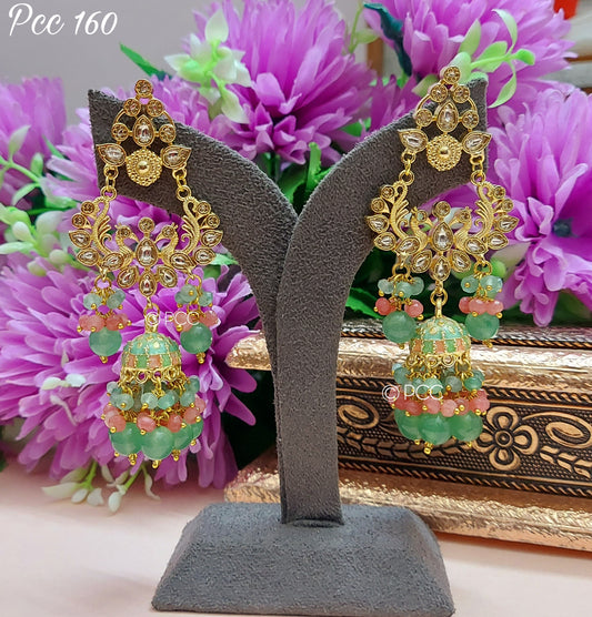 Kundan Meenakari Jhumka Earrings