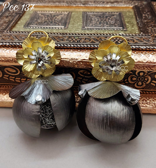 Two Tone Flower CZ Earrings for Women