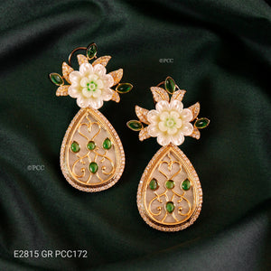 Designer semi-precious earrings featuring mother of pearl