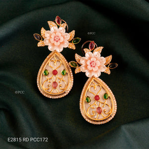 Designer semi-precious earrings featuring mother of pearl