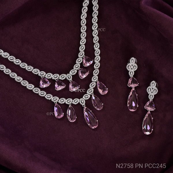 Cubic Zirconia Stone Necklace with Earrings | Pinkcity Craft