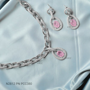 CUBIC ZIRCONIA STONE & NATURAL DUBLABEL PINK STONE WITH 925 SILVER CHAIN