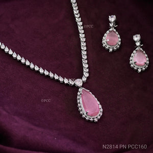 CUBIC ZIRCONIA STONE NECKLACE WITH EARRINGS