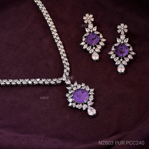 CUBIC ZIRCONIA & FIROJA COLOR STONE NECKLACE WITH EARRINGS