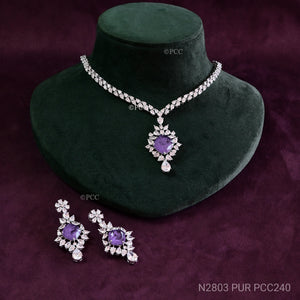 CUBIC ZIRCONIA & FIROJA COLOR STONE NECKLACE WITH EARRINGS