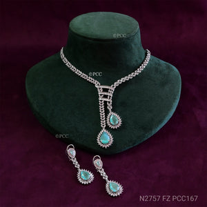 CUBIC ZIRCONIA STONE NECKLACE WITH EARRINGS