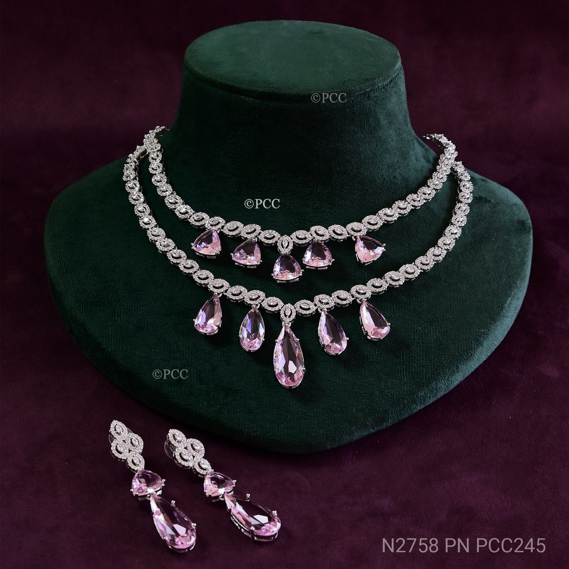 CUBIC ZIRCONIA STONE NECKLACE WITH EARRINGS