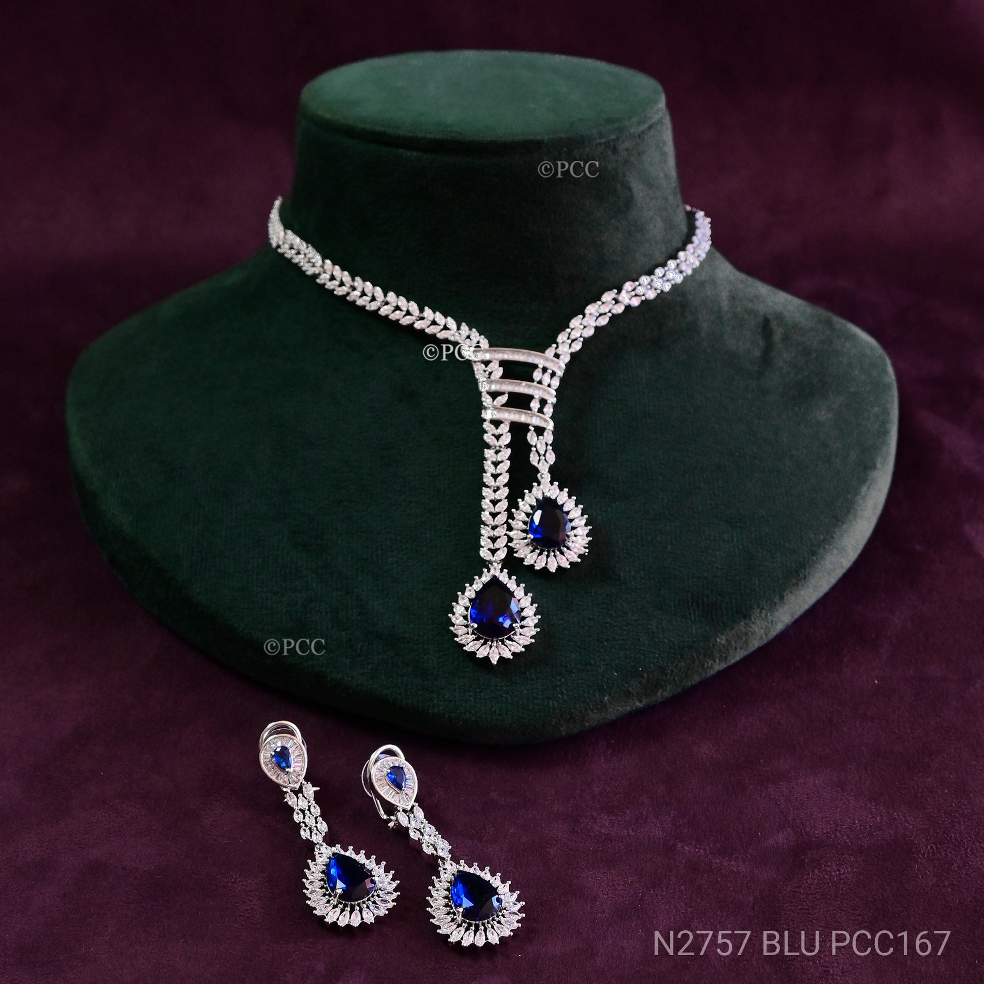 CUBIC ZIRCONIA STONE NECKLACE WITH EARRINGS