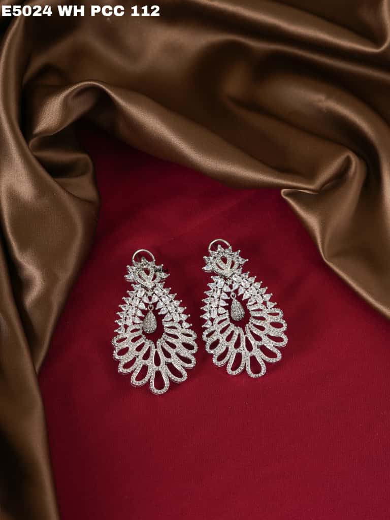 Regal Feather CZ Drop Earrings