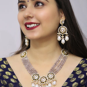 Handmade Kundan Mala Style Necklace Set With Earrings