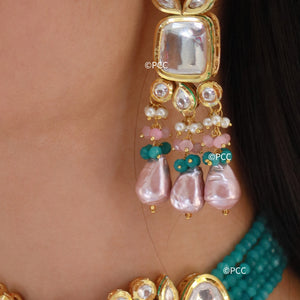 Handmade Kundan Meena Choker Necklace with Pearls and Earrings -Pinkcity Craft