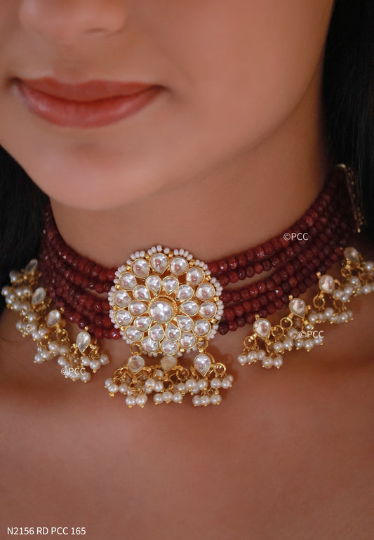 Kundan & Pearls Flowers Choker Necklace & earring Set