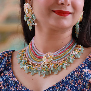 Indian Multicolor fusion Bridal Kundan Necklace & earrings set