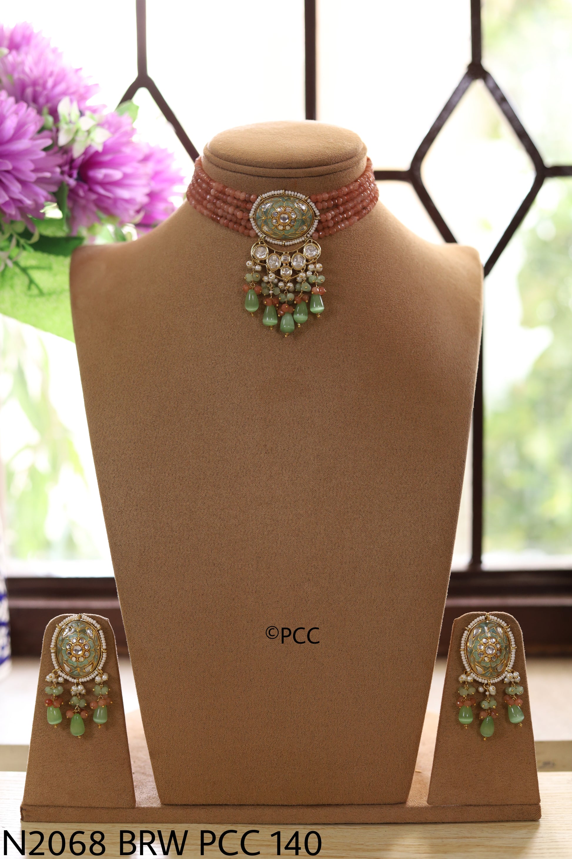 Polki and Meenakari Work Choker Necklace Set