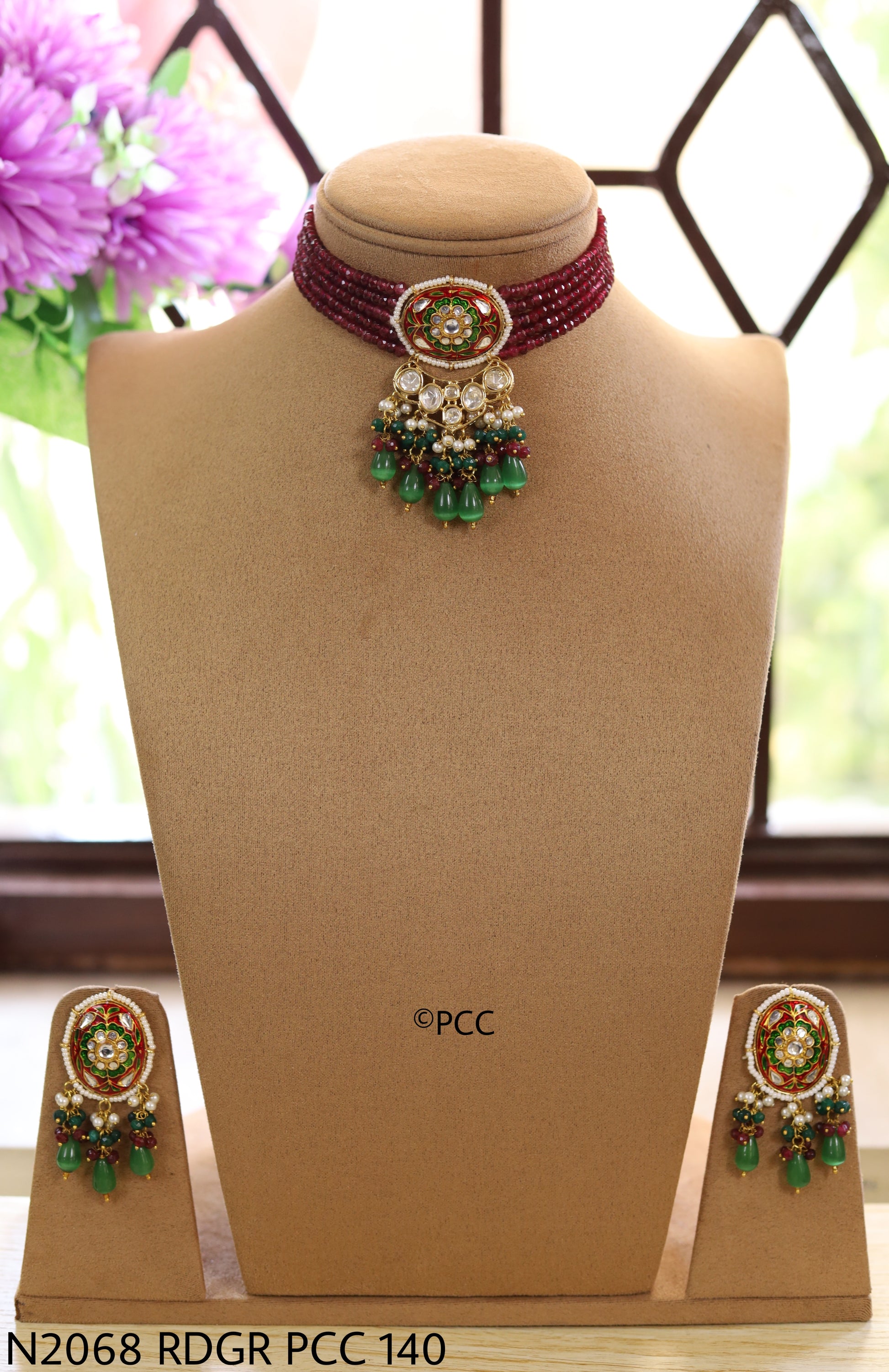 Polki and Meenakari Work Choker Necklace Set