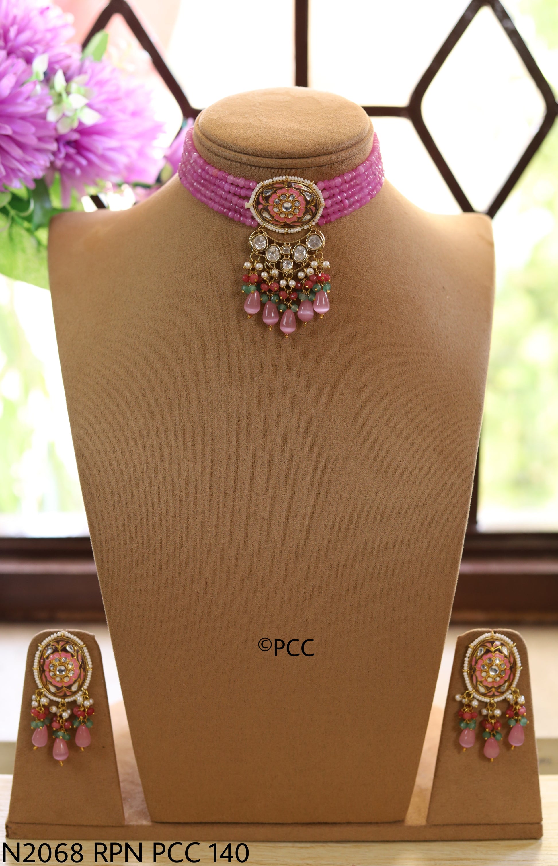 Polki and Meenakari Work Choker Necklace Set