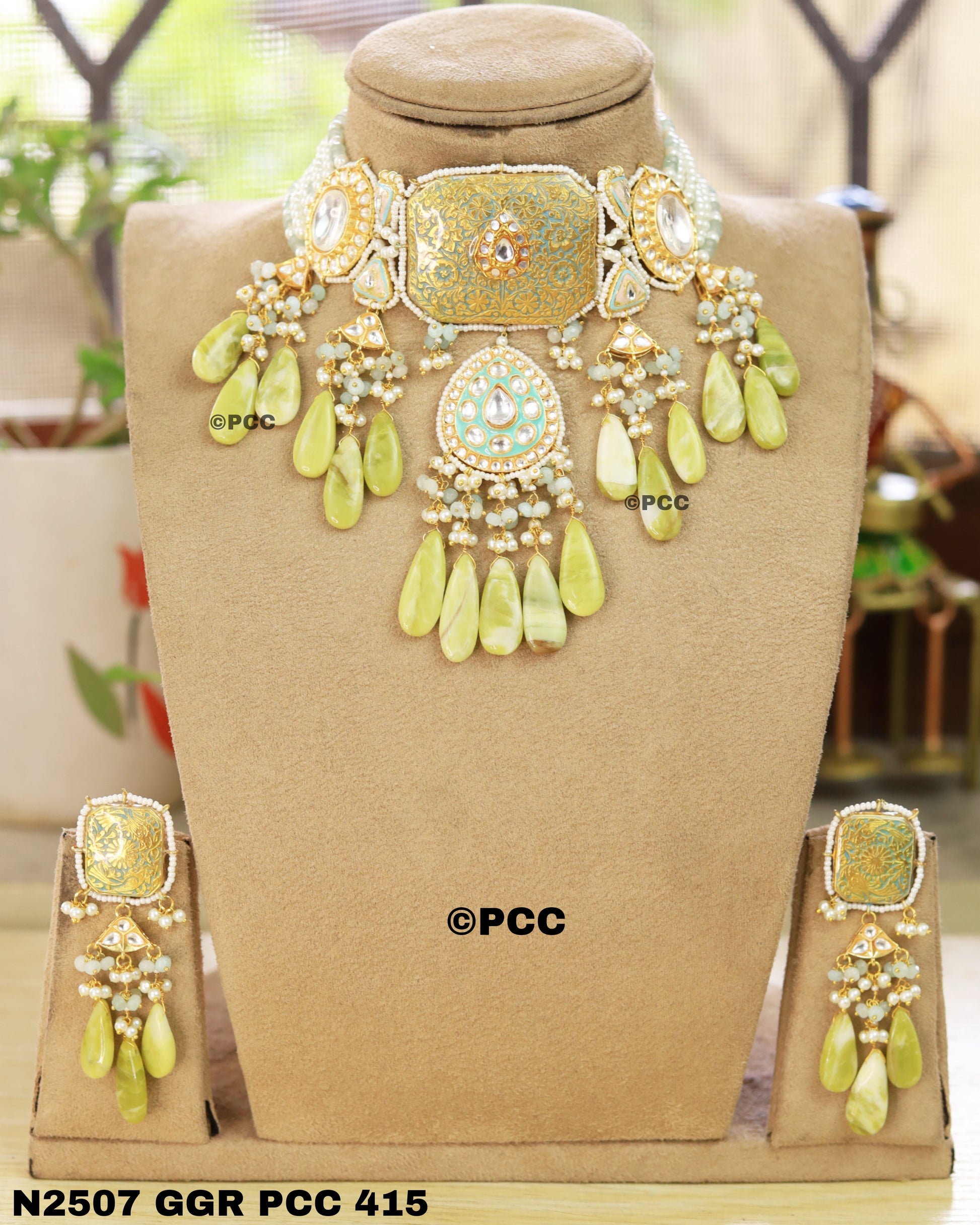 Enigmatic Brilliance Polki Necklace set With  Earrings