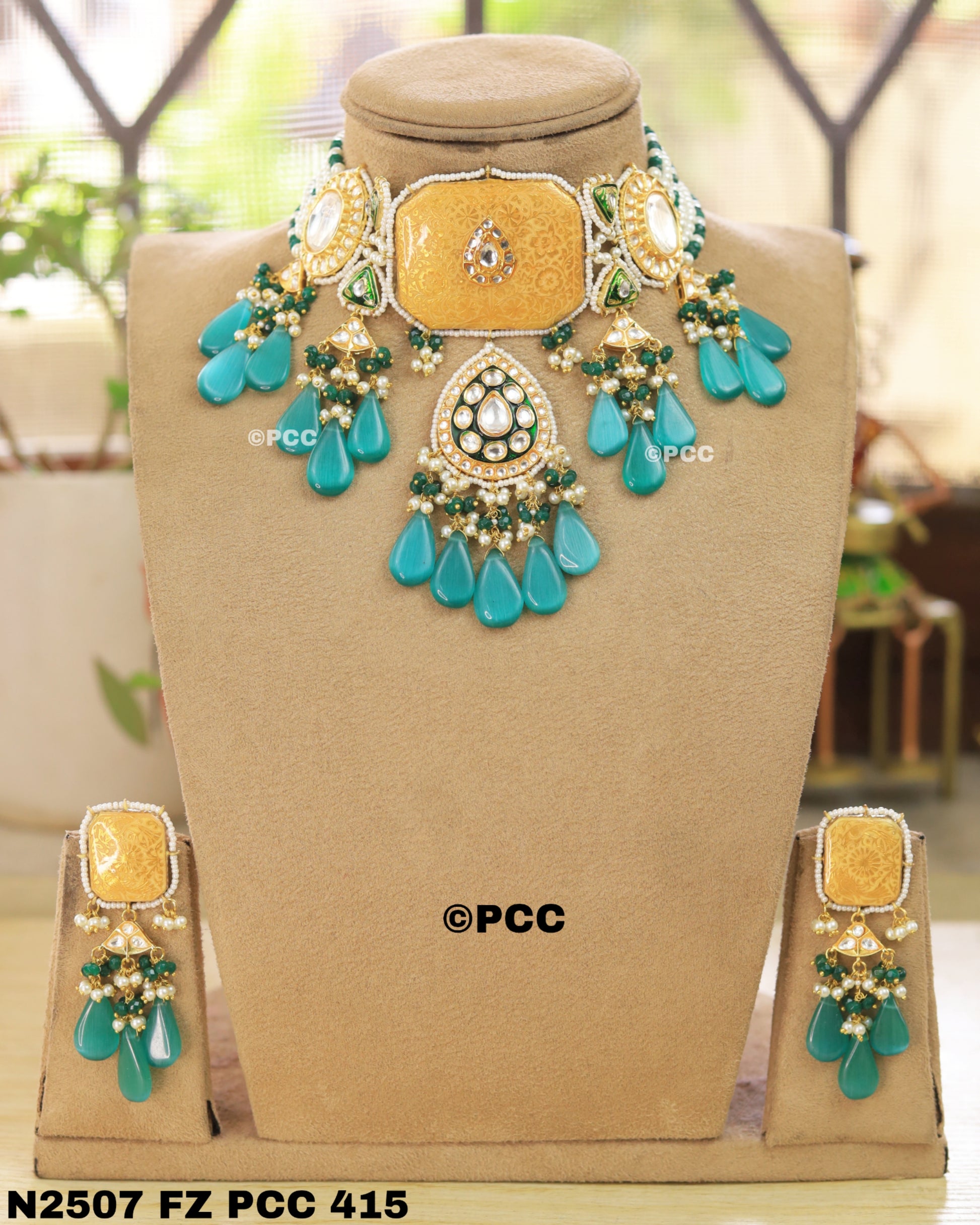 Enigmatic Brilliance Polki Necklace set With  Earrings