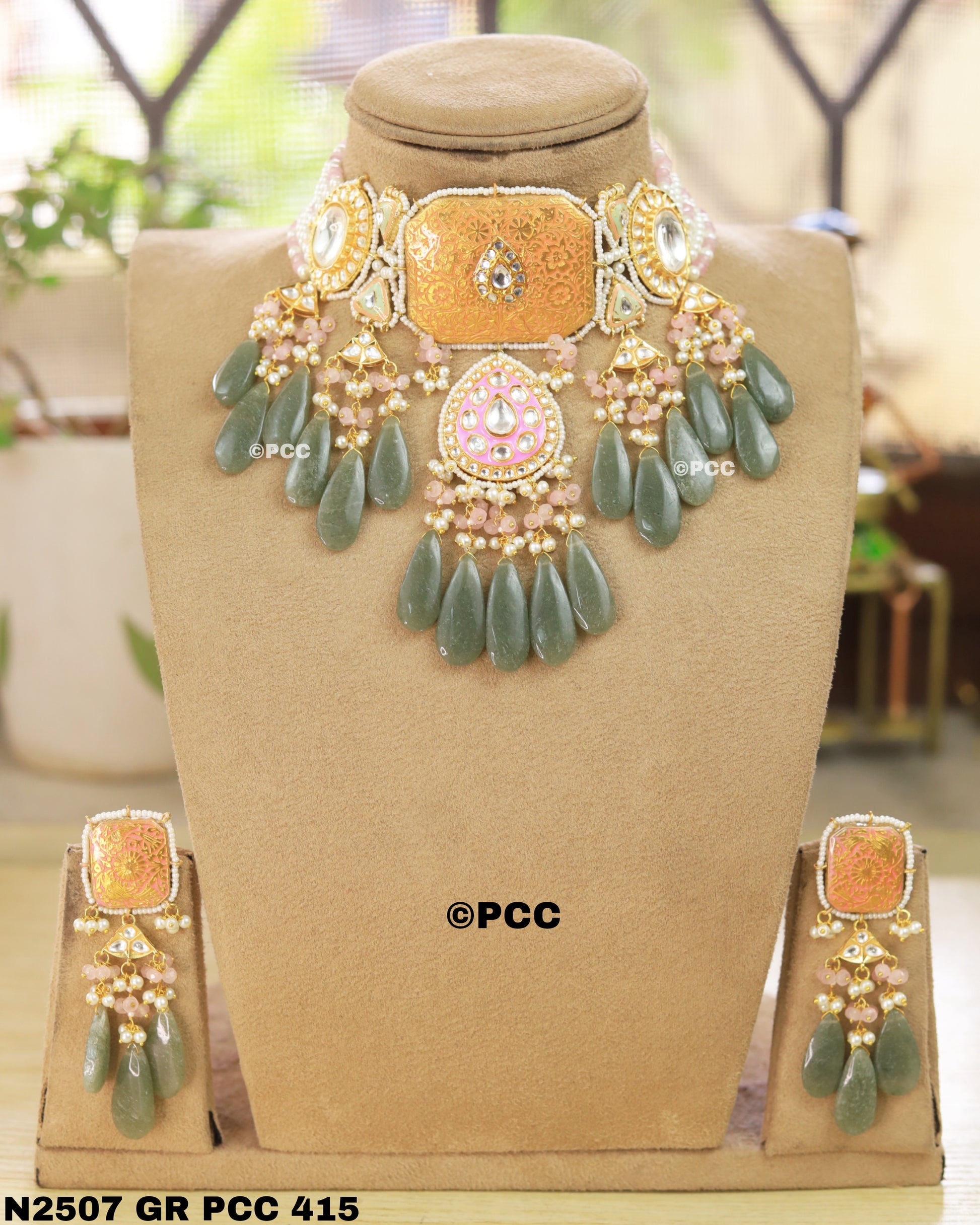 Enigmatic Brilliance Polki Necklace set With  Earrings