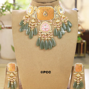 Enigmatic Brilliance Polki Necklace set With  Earrings