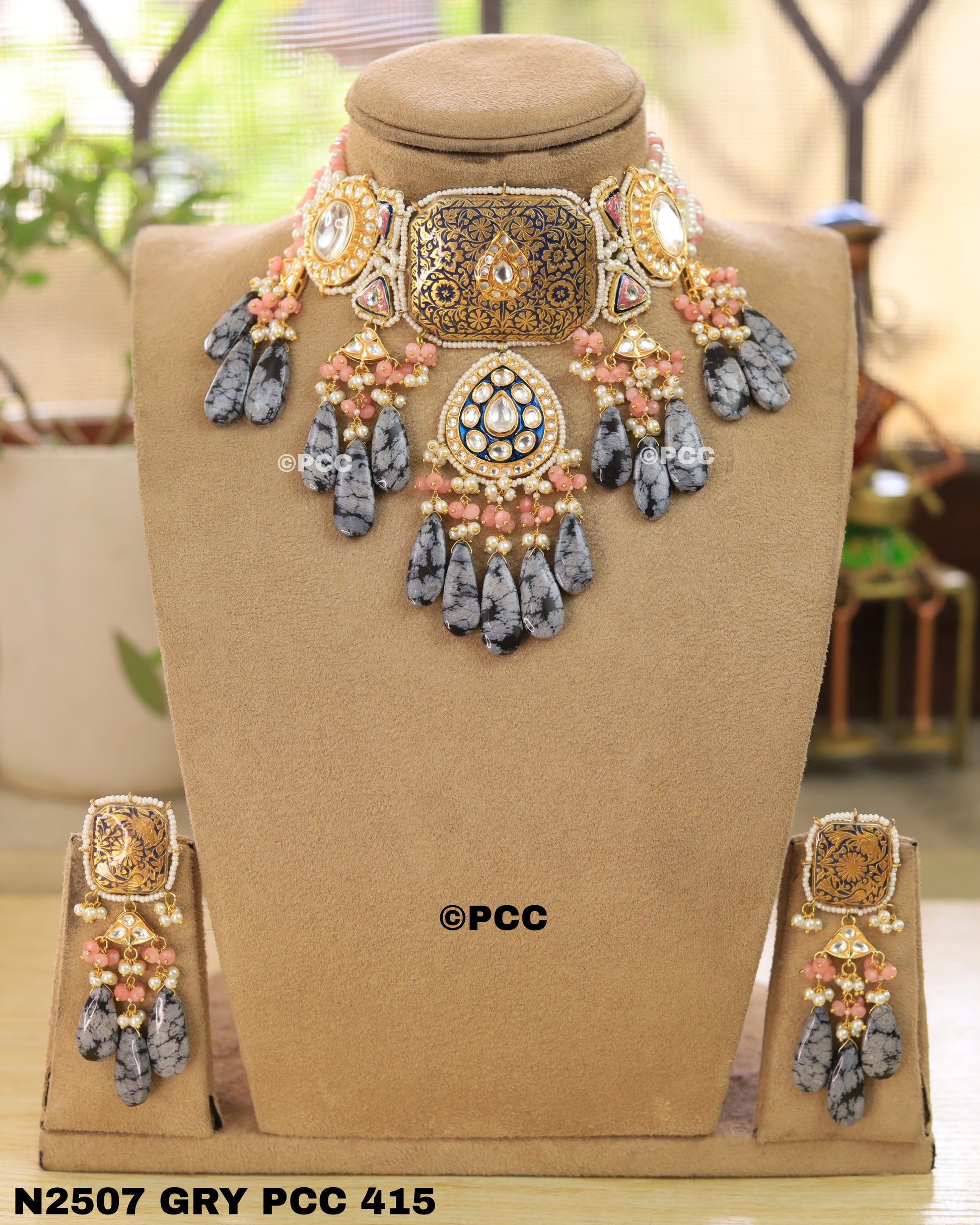 Enigmatic Brilliance Polki Necklace set With  Earrings