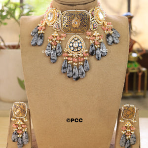 Enigmatic Brilliance Polki Necklace set With  Earrings