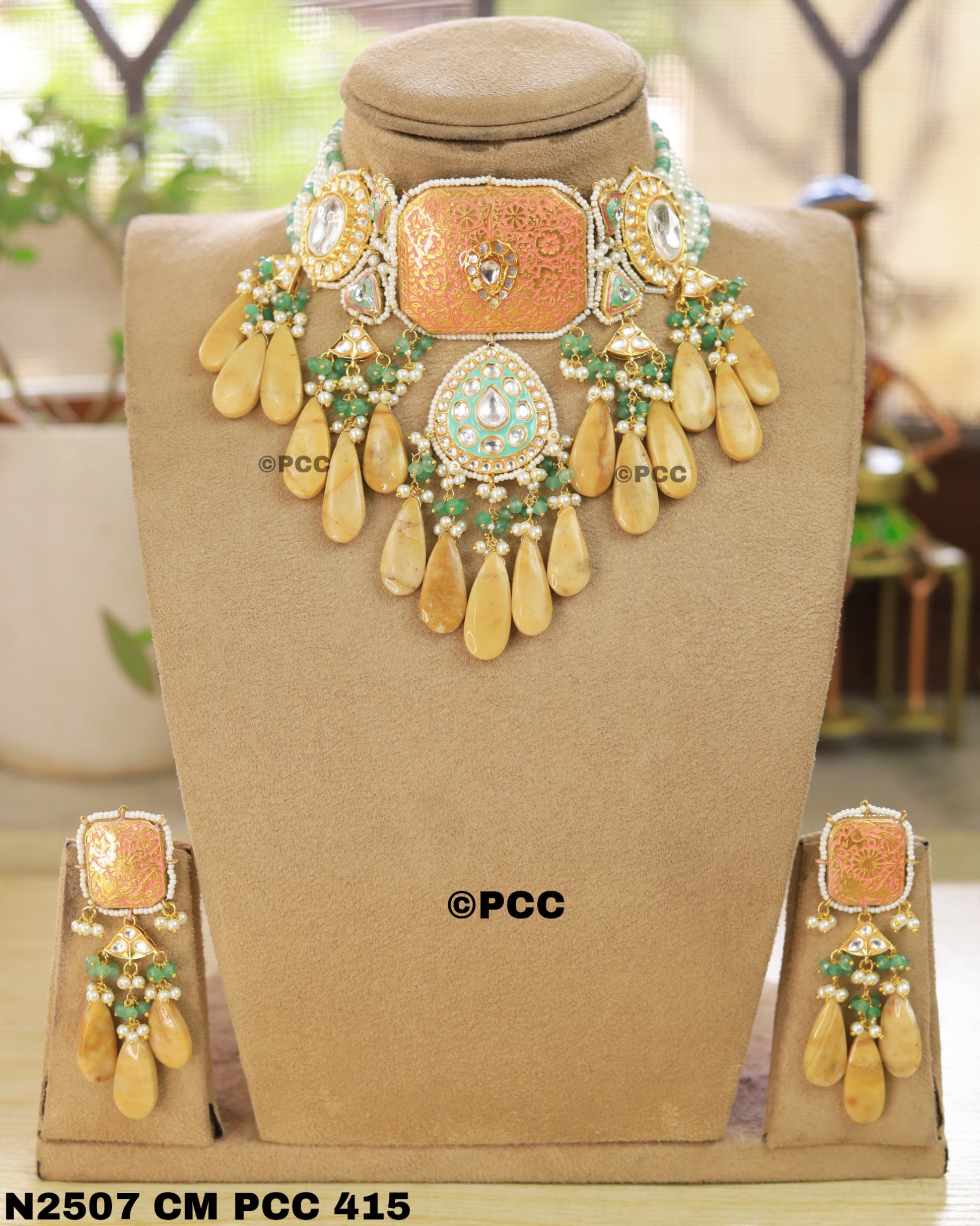 Enigmatic Brilliance Polki Necklace set With  Earrings