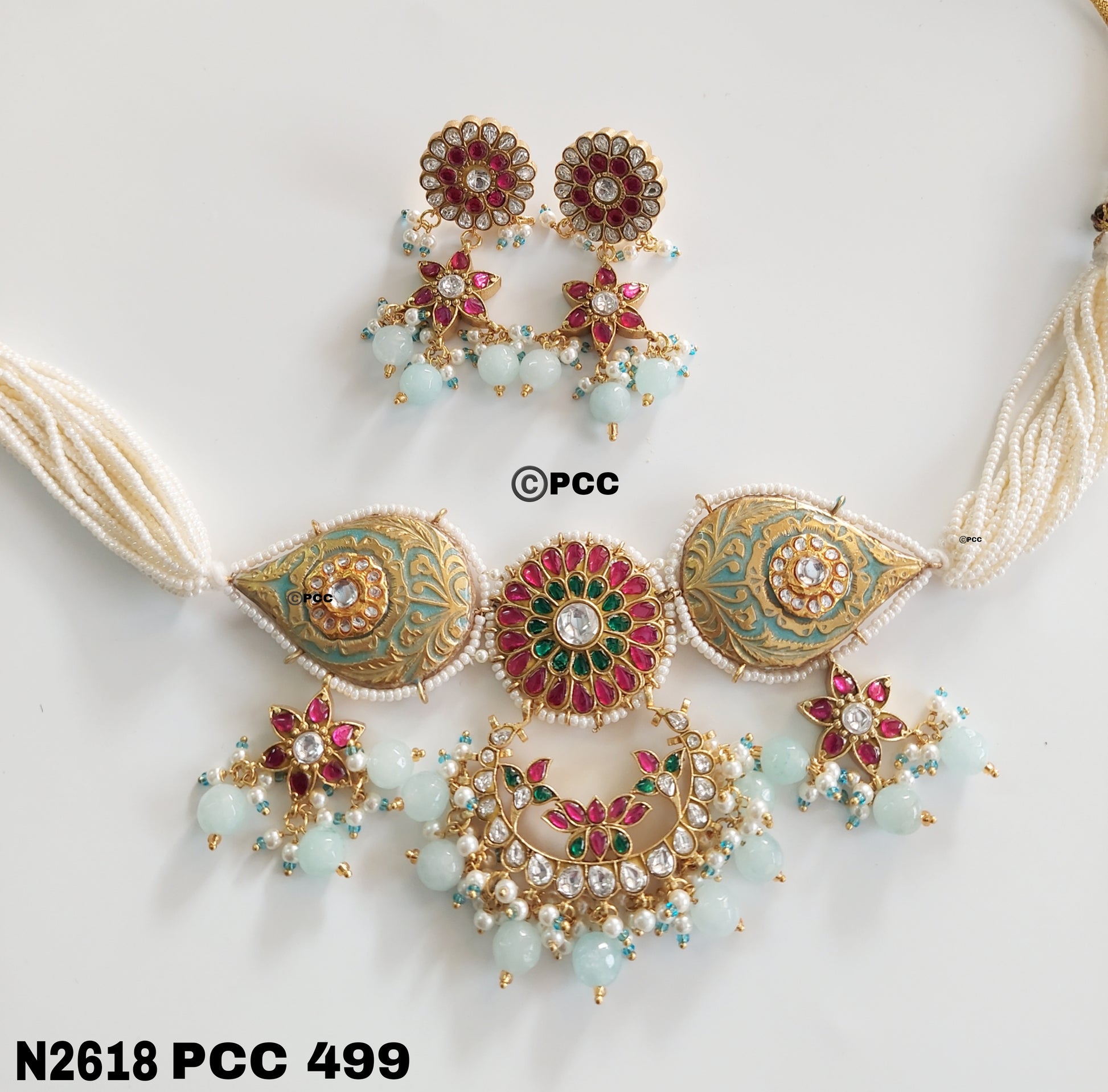 Jadau  Polki Imitation Necklace with Earrings