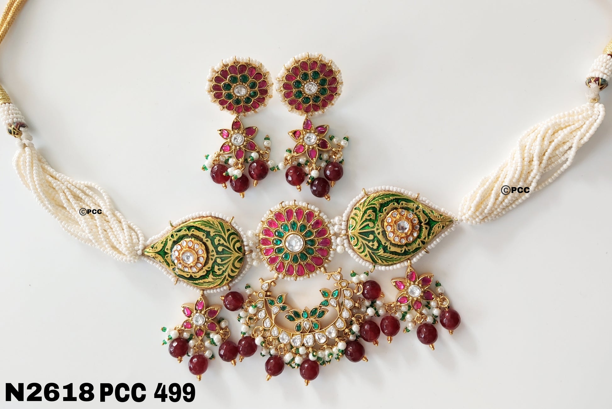 Jadau  Polki Imitation Necklace with Earrings