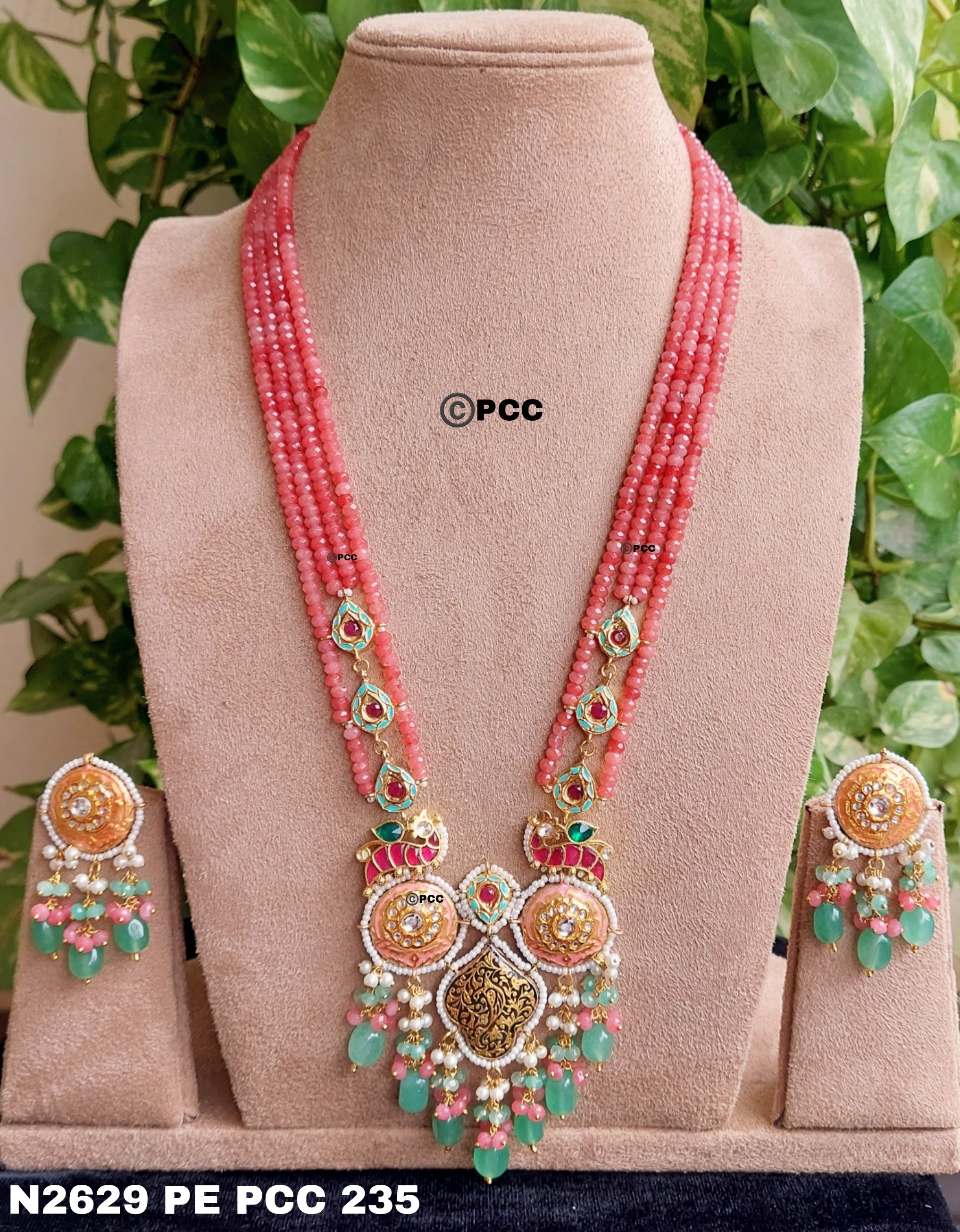 Royal Pastel Peacock Meenakari Necklace Set