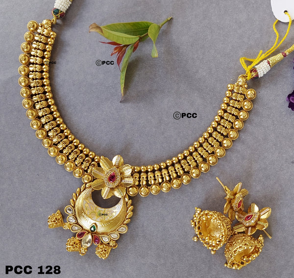 Choker Necklace With Jhumka Earrings-Pinkcity Craft