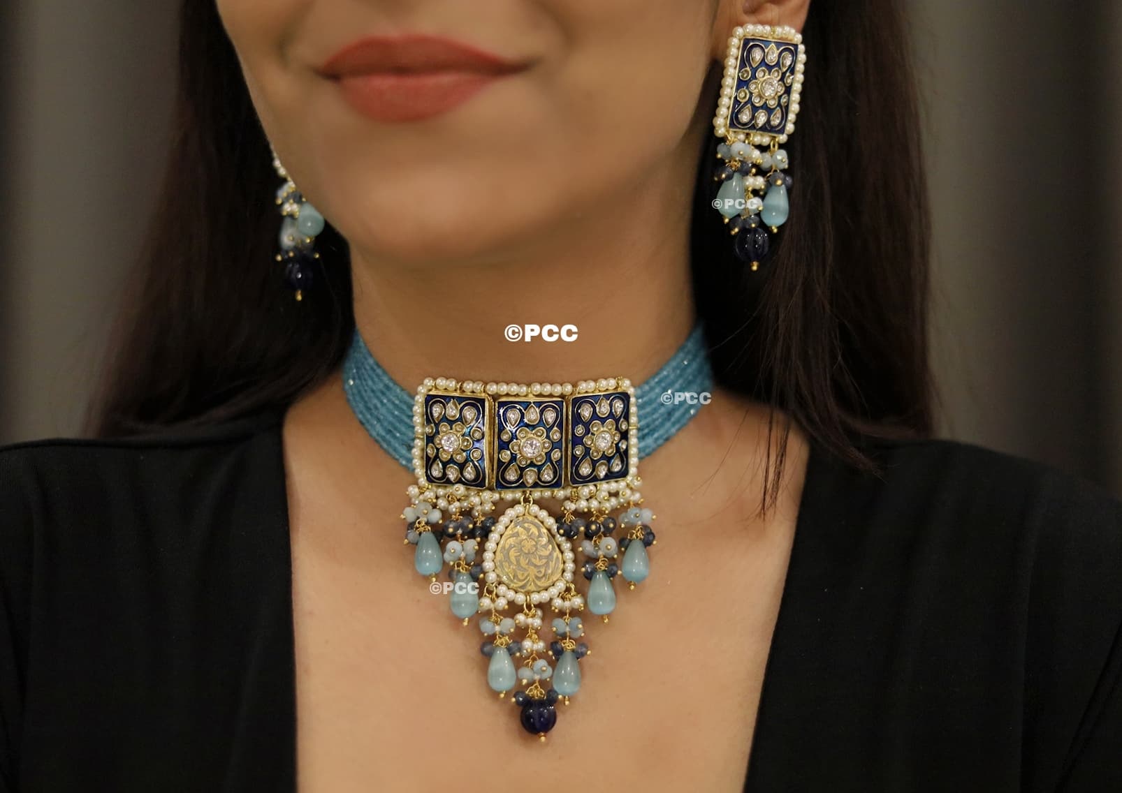 Jadau Polki and Meenakari Work Choker Necklace Set