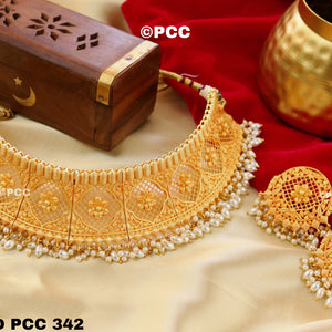 Gold Plated Choker Necklace Set with Earrings