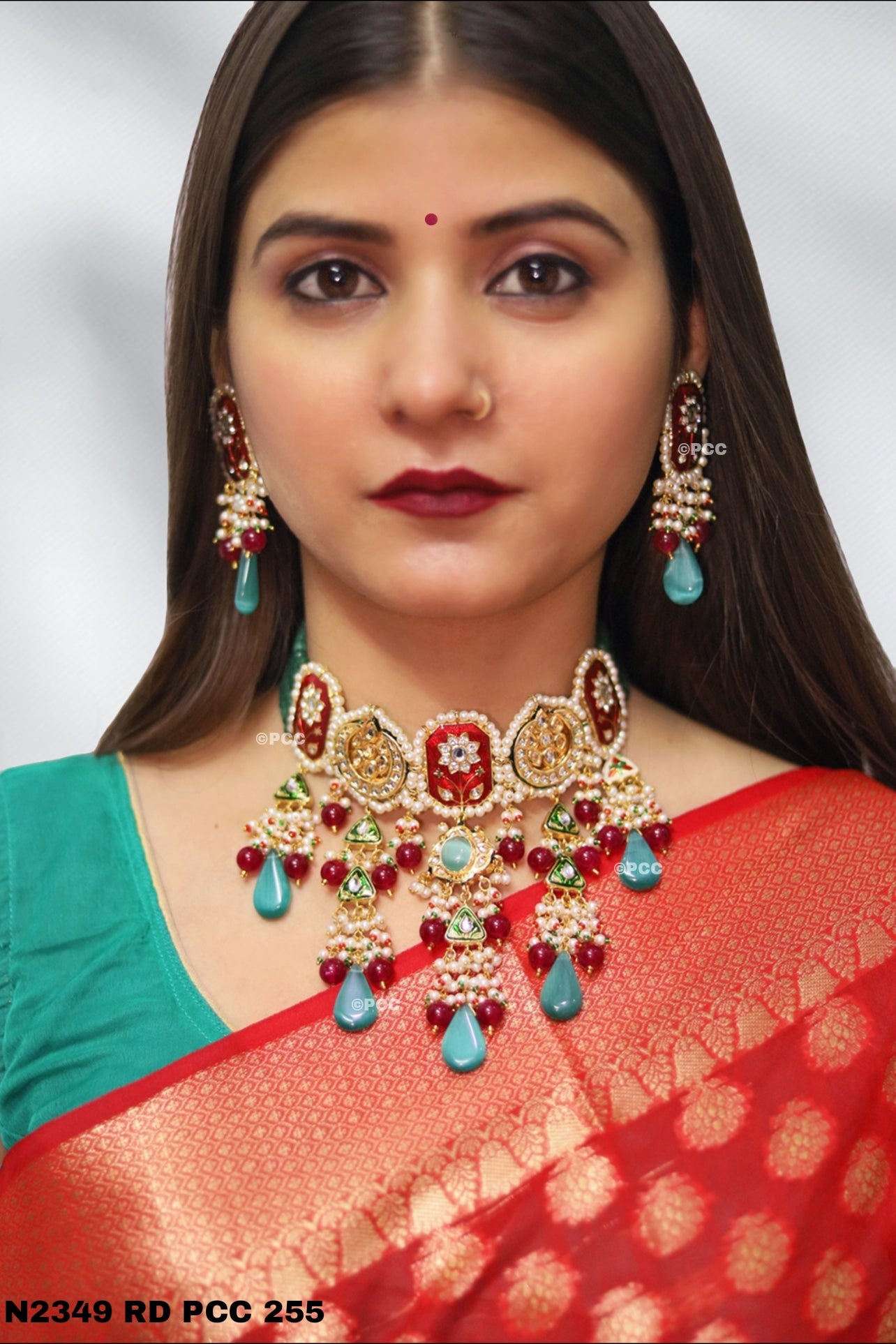 Jadau Meena Kundan Hand Work Necklace & Earrings.