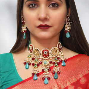 Jadau Meena Kundan Hand Work Necklace & Earrings.