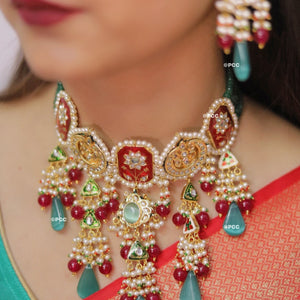 Jadau Meena Kundan Hand Work Necklace & Earrings.