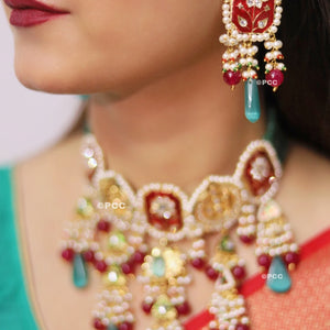 Jadau Meena Kundan Hand Work Necklace & Earrings.