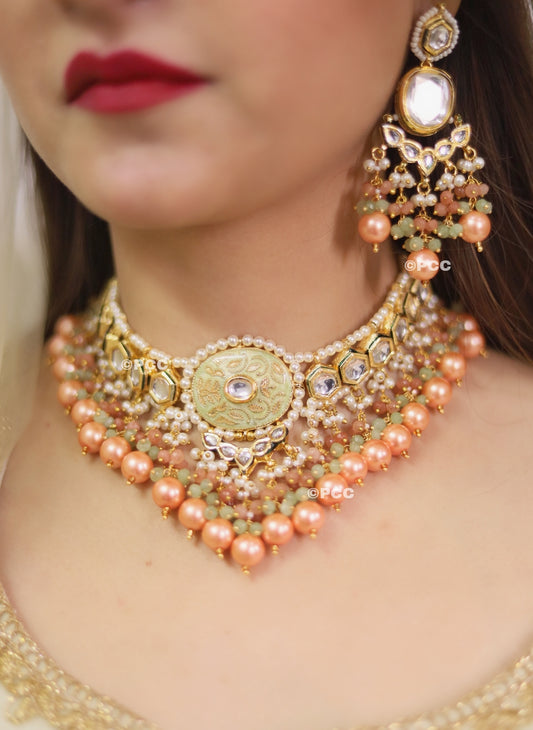 Rajasthani Traditional Handmade Kundan Choker Necklace with earrings set
