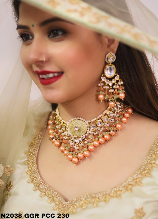 Rajasthani Traditional Handmade Kundan Choker Necklace with earrings set