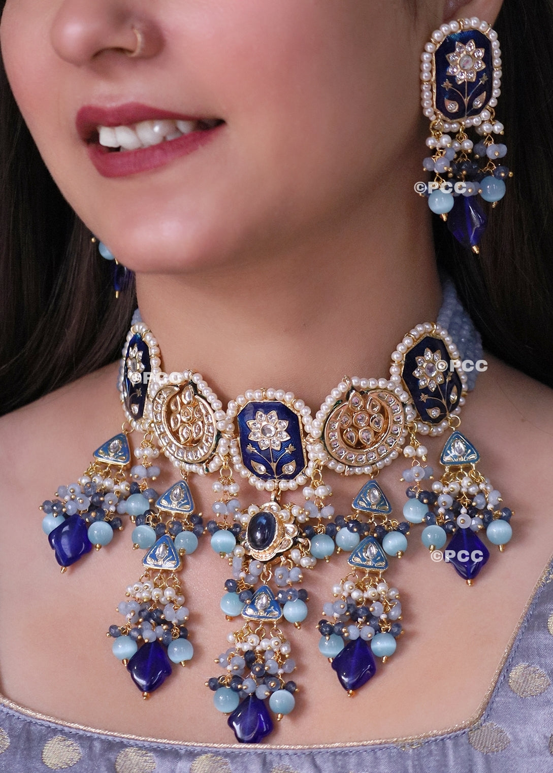 Jadau Meena Kundan Hand Work Necklace & Earrings.