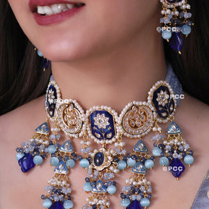 Jadau Meena Kundan Hand Work Necklace & Earrings.