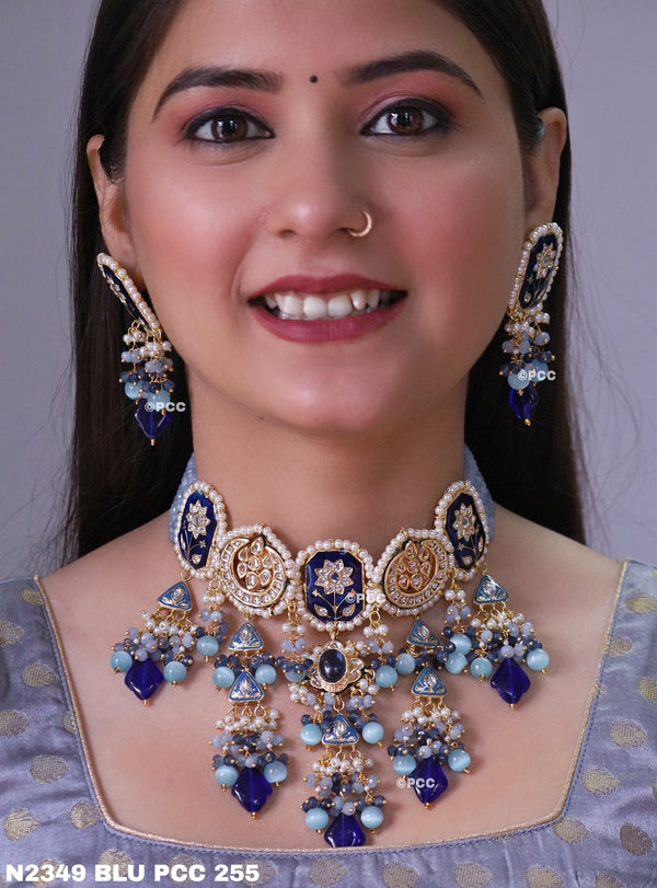 Jadau Meena Kundan Hand Work Necklace & Earrings.