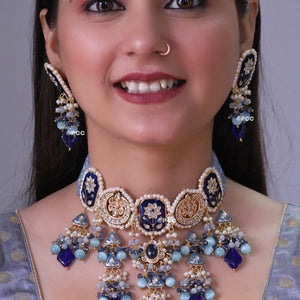 Jadau Meena Kundan Hand Work Necklace & Earrings.