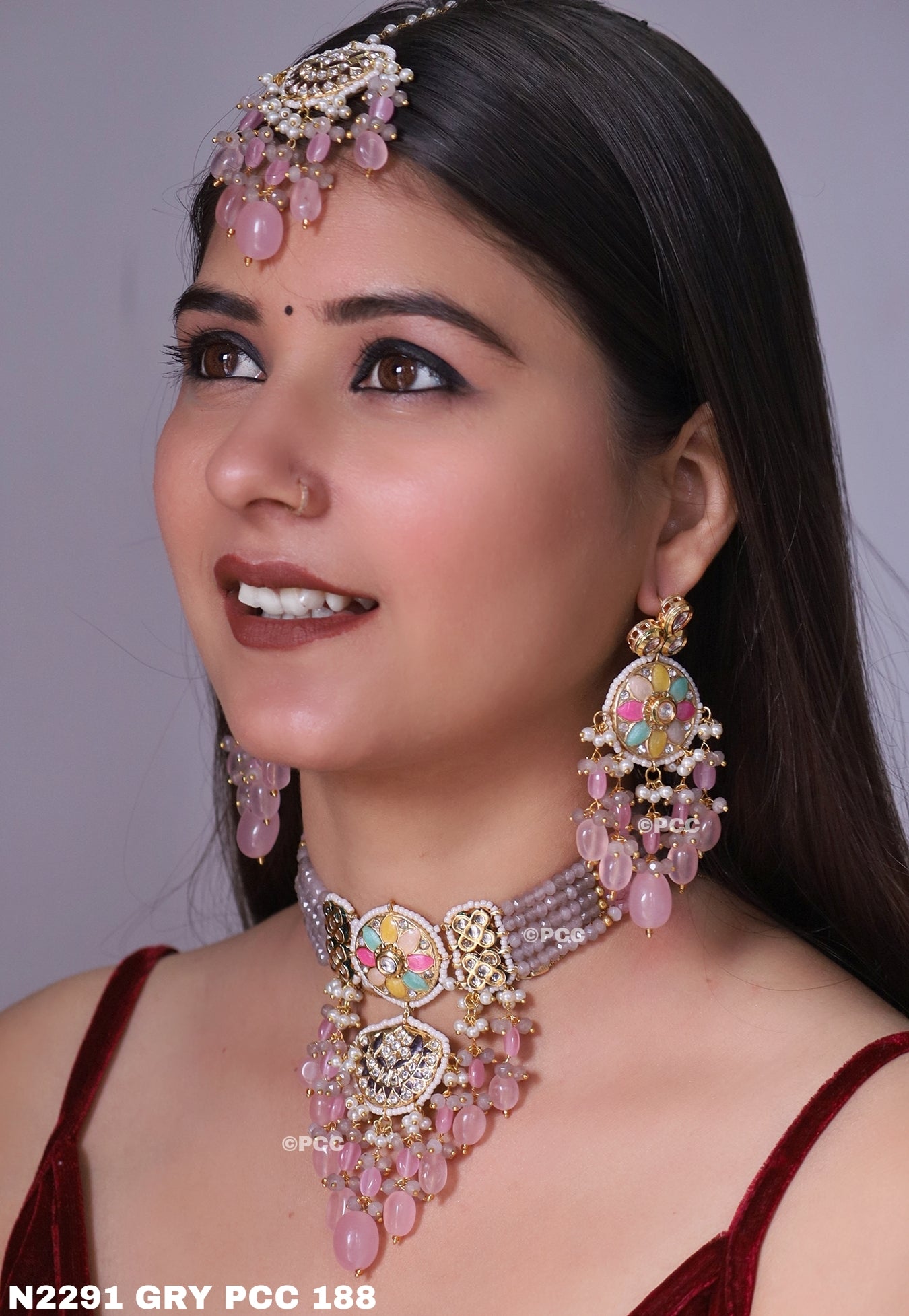 Blue White Beads Choker Necklace With Jadau Minakari Set Pinkcity blue-white-beads-choker-necklace-with-jadau-minakari-set-pinkcity