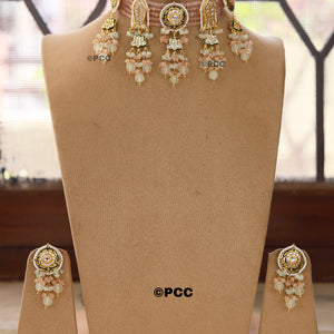 Hand work Kundan Meenakari necklace set with earrings.