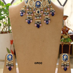 Jadau Meena Kundan Hand Work Necklace & Earrings.